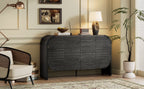 TREXM Buffet Cabinet with Storage, Wood Sideboard Cabinet with Curvy Edge, 4 Doors Retro Credenza Storage Cabinet with Adjustable Shelves for Living Room, Kitchen (Black)