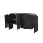 TREXM Buffet Cabinet with Storage, Wood Sideboard Cabinet with Curvy Edge, 4 Doors Retro Credenza Storage Cabinet with Adjustable Shelves for Living Room, Kitchen (Black)