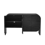 TREXM Buffet Cabinet with Storage, Wood Sideboard Cabinet with Curvy Edge, 4 Doors Retro Credenza Storage Cabinet with Adjustable Shelves for Living Room, Kitchen (Black)