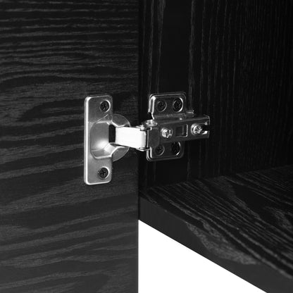 TREXM Buffet Cabinet with Storage, Wood Sideboard Cabinet with Curvy Edge, 4 Doors Retro Credenza Storage Cabinet with Adjustable Shelves for Living Room, Kitchen (Black)