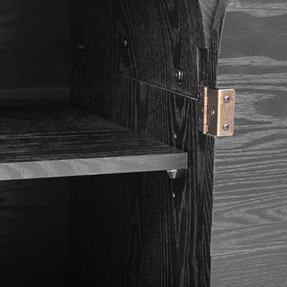 TREXM Buffet Cabinet with Storage, Wood Sideboard Cabinet with Curvy Edge, 4 Doors Retro Credenza Storage Cabinet with Adjustable Shelves for Living Room, Kitchen (Black)