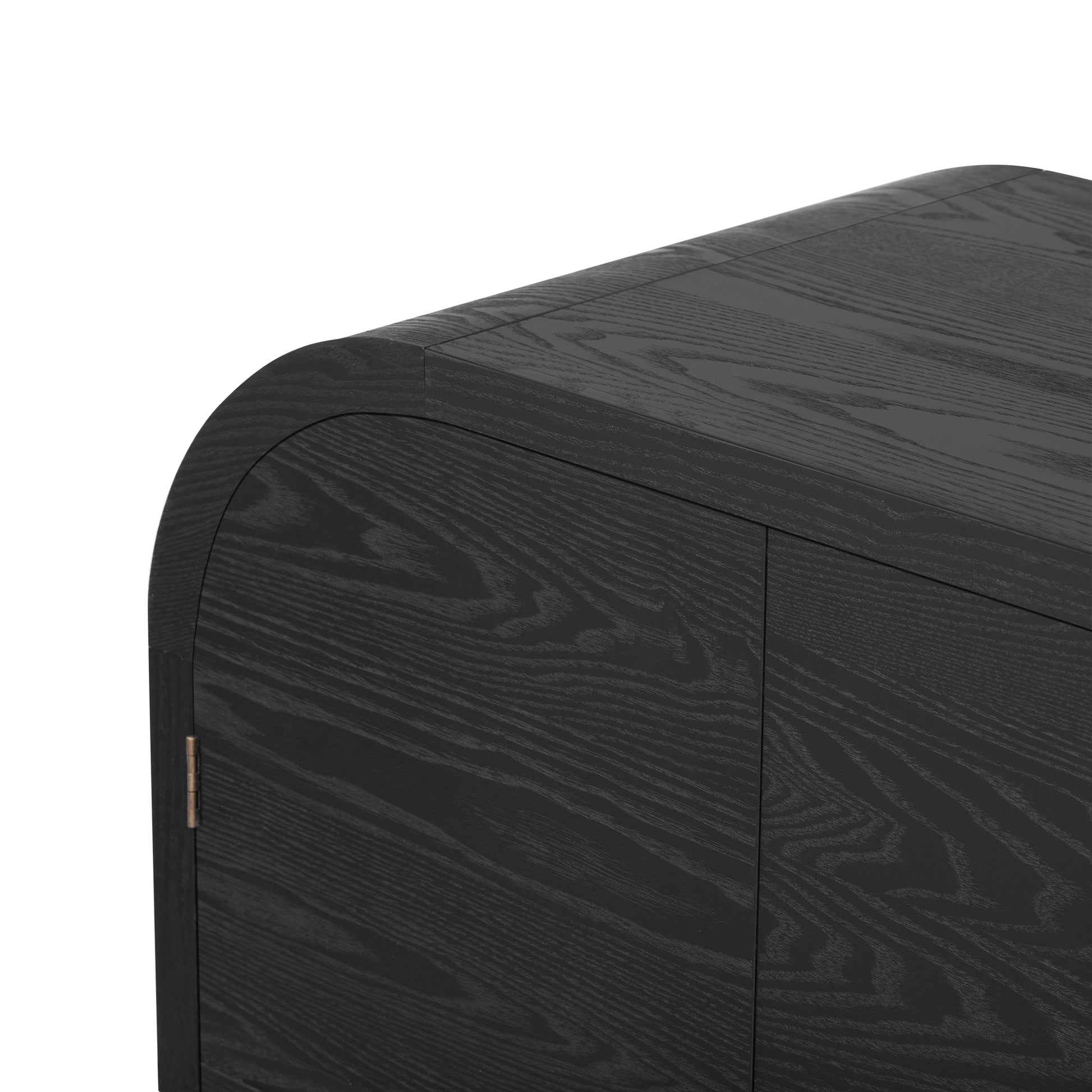 TREXM Buffet Cabinet with Storage, Wood Sideboard Cabinet with Curvy Edge, 4 Doors Retro Credenza Storage Cabinet with Adjustable Shelves for Living Room, Kitchen (Black)