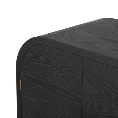 TREXM Buffet Cabinet with Storage, Wood Sideboard Cabinet with Curvy Edge, 4 Doors Retro Credenza Storage Cabinet with Adjustable Shelves for Living Room, Kitchen (Black)