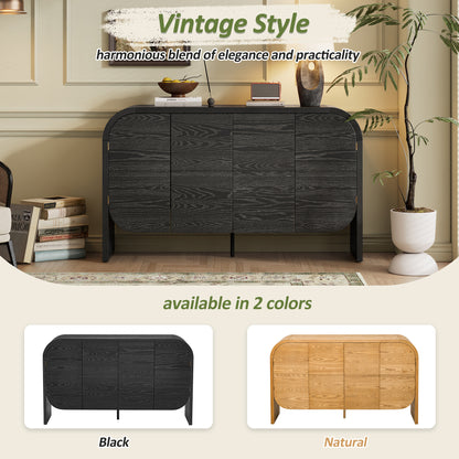 TREXM Buffet Cabinet with Storage, Wood Sideboard Cabinet with Curvy Edge, 4 Doors Retro Credenza Storage Cabinet with Adjustable Shelves for Living Room, Kitchen (Black)