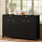 Modern Wave-Pattern Sideboard Cabinet with 2 Drawers and 4 Doors, 3-Level Adjustable Shelves, Aluminum Arc Handles, Scandinavian Style, 3 Colors, Suitable for Entryway, Living Room, Foyer
