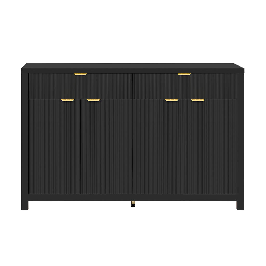 Modern Wave-Pattern Sideboard Cabinet with 2 Drawers and 4 Doors, 3-Level Adjustable Shelves, Aluminum Arc Handles, Scandinavian Style, 3 Colors, Suitable for Entryway, Living Room, Foyer