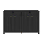 Modern Wave-Pattern Sideboard Cabinet with 2 Drawers and 4 Doors, 3-Level Adjustable Shelves, Aluminum Arc Handles, Scandinavian Style, 3 Colors, Suitable for Entryway, Living Room, Foyer