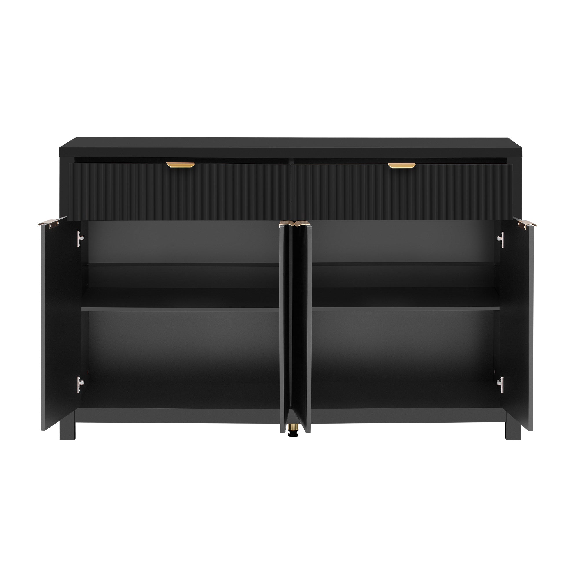 Modern Wave-Pattern Sideboard Cabinet with 2 Drawers and 4 Doors, 3-Level Adjustable Shelves, Aluminum Arc Handles, Scandinavian Style, 3 Colors, Suitable for Entryway, Living Room, Foyer