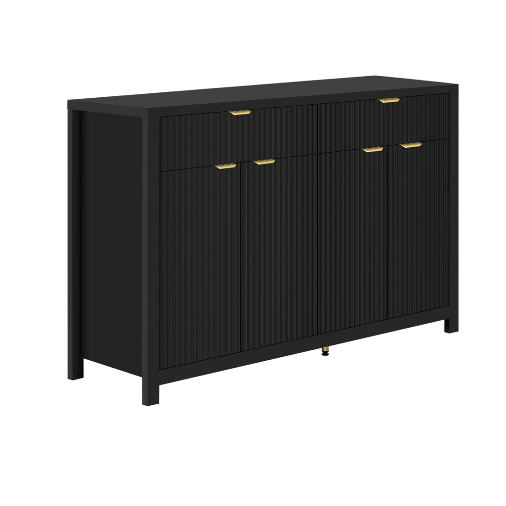 Modern Wave-Pattern Sideboard Cabinet with 2 Drawers and 4 Doors, 3-Level Adjustable Shelves, Aluminum Arc Handles, Scandinavian Style, 3 Colors, Suitable for Entryway, Living Room, Foyer