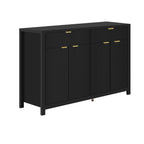 Modern Wave-Pattern Sideboard Cabinet with 2 Drawers and 4 Doors, 3-Level Adjustable Shelves, Aluminum Arc Handles, Scandinavian Style, 3 Colors, Suitable for Entryway, Living Room, Foyer
