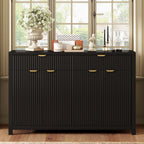 Modern Wave-Pattern Sideboard Cabinet with 2 Drawers and 4 Doors, 3-Level Adjustable Shelves, Aluminum Arc Handles, Scandinavian Style, 3 Colors, Suitable for Entryway, Living Room, Foyer