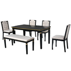 6-Piece Kitchen Dining Table Set, 60' Rectangular Table and 4 High-Back Tufted Chairs & 1 Bench for Dining Room and Kitchen (Black) (OLD SKU: N752S000080) Dining Table Set