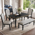 6-Piece Kitchen Dining Table Set, 60' Rectangular Table and 4 High-Back Tufted Chairs & 1 Bench for Dining Room and Kitchen (Black) (OLD SKU: N752S000080) Dining Table Set