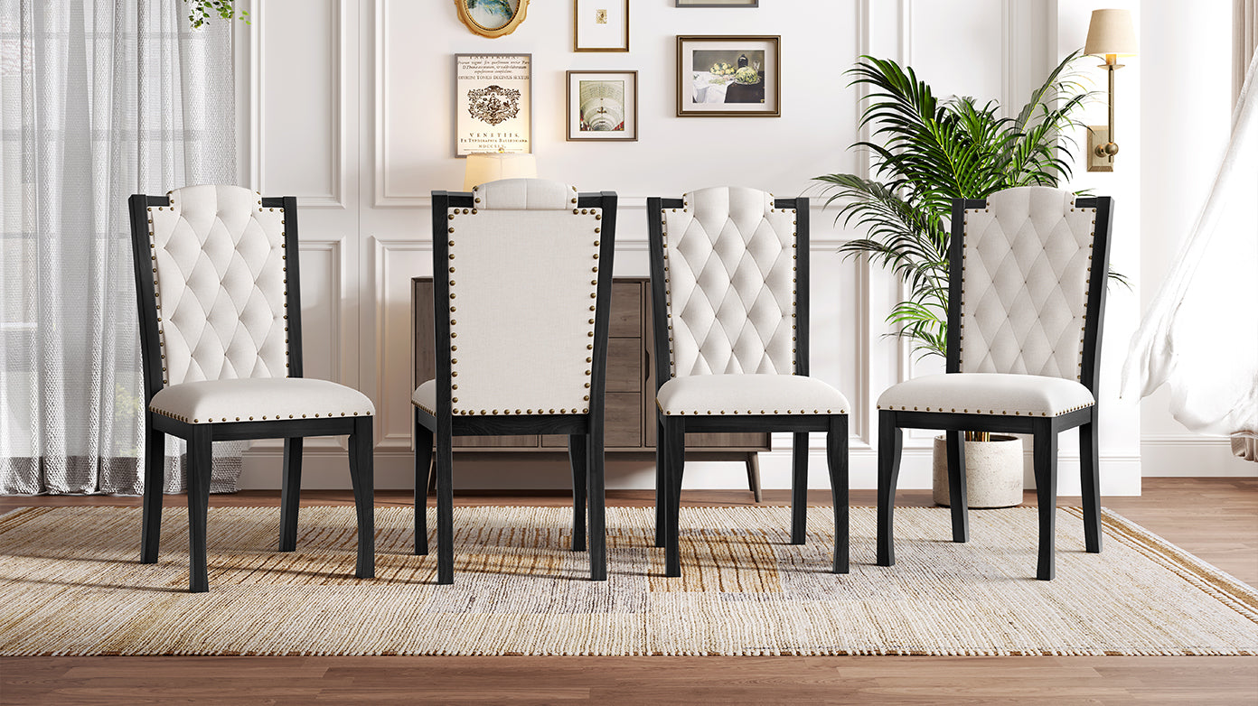 6-Piece Kitchen Dining Table Set, 60' Rectangular Table and 4 High-Back Tufted Chairs & 1 Bench for Dining Room and Kitchen (Black) (OLD SKU: N752S000080) Dining Table Set