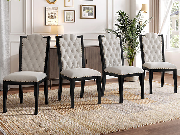 6-Piece Kitchen Dining Table Set, 60' Rectangular Table and 4 High-Back Tufted Chairs & 1 Bench for Dining Room and Kitchen (Black) (OLD SKU: N752S000080) Dining Table Set