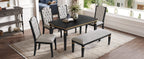 6-Piece Kitchen Dining Table Set, 60' Rectangular Table and 4 High-Back Tufted Chairs & 1 Bench for Dining Room and Kitchen (Black) (OLD SKU: N752S000080) Dining Table Set