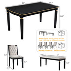 6-Piece Kitchen Dining Table Set, 60' Rectangular Table and 4 High-Back Tufted Chairs & 1 Bench for Dining Room and Kitchen (Black) (OLD SKU: N752S000080) Dining Table Set