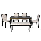 6-Piece Kitchen Dining Table Set, 60' Rectangular Table and 4 High-Back Tufted Chairs & 1 Bench for Dining Room and Kitchen (Black) (OLD SKU: N752S000080) Dining Table Set