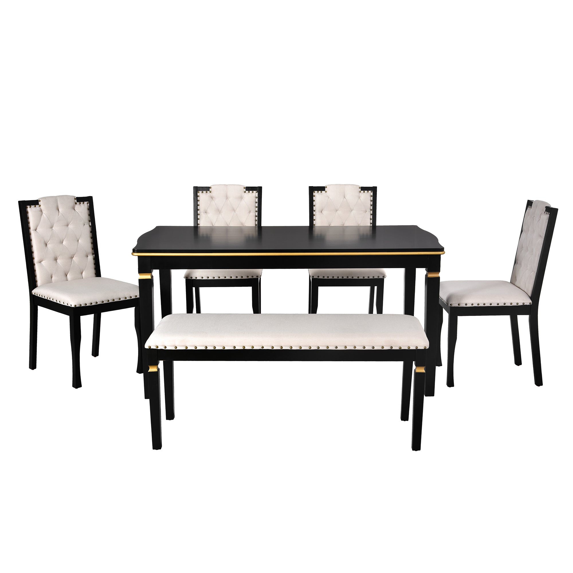6-Piece Kitchen Dining Table Set, 60' Rectangular Table and 4 High-Back Tufted Chairs & 1 Bench for Dining Room and Kitchen (Black) (OLD SKU: N752S000080) Dining Table Set