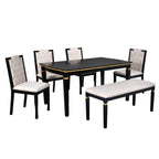 6-Piece Kitchen Dining Table Set, 60' Rectangular Table and 4 High-Back Tufted Chairs & 1 Bench for Dining Room and Kitchen (Black) (OLD SKU: N752S000080) Dining Table Set