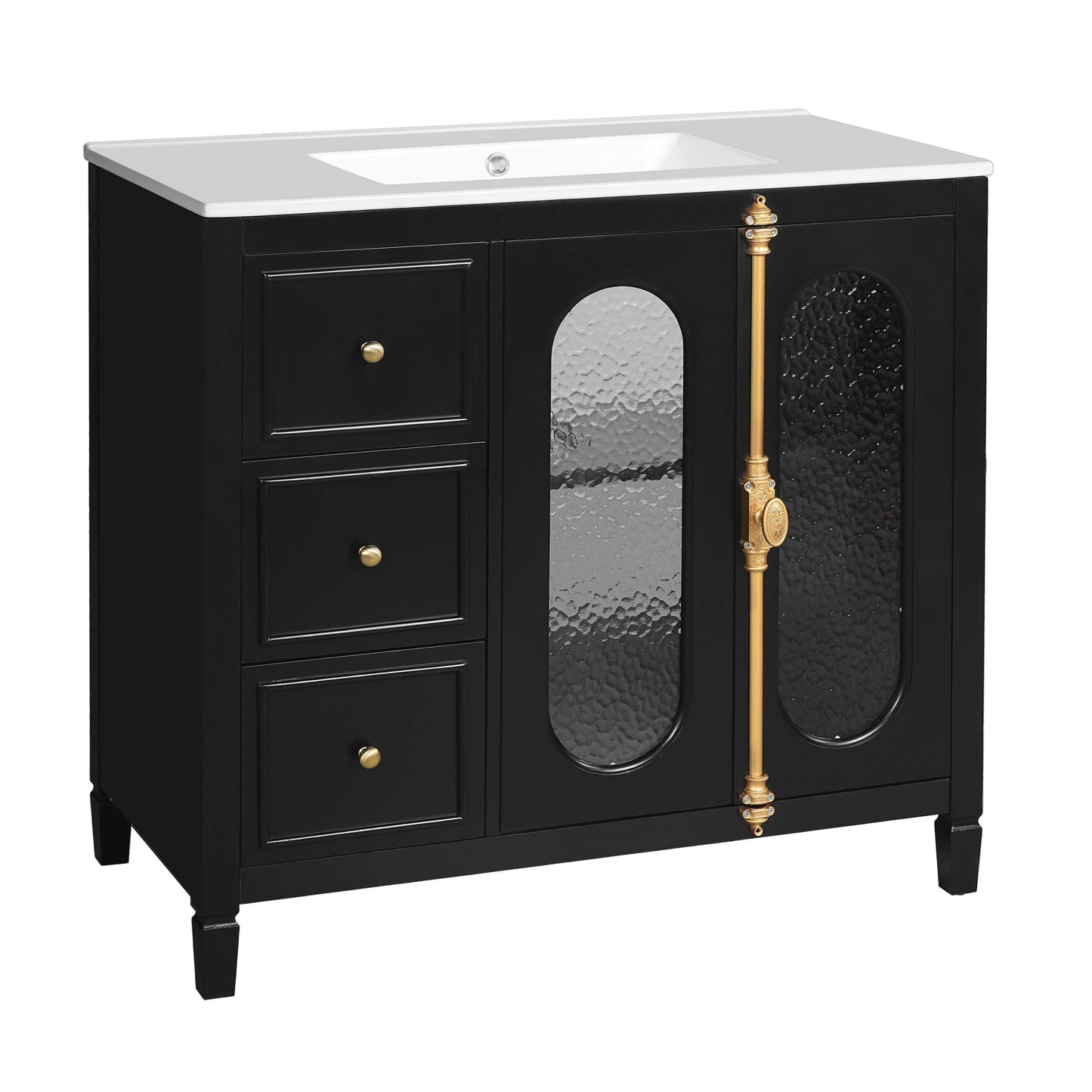 36-inch Bathroom Vanity with 2 Soft Close Doors, Solid Wood Frame Modern Bathroom Storage Cabinet with 3 Drawers