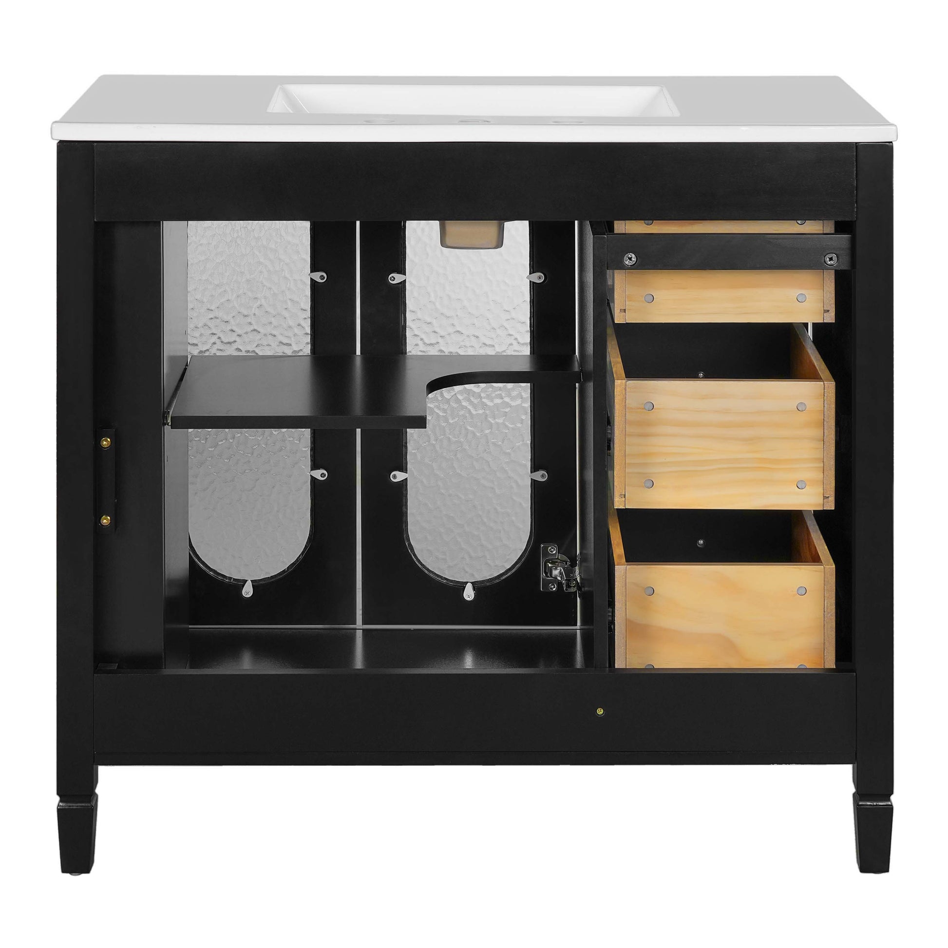 36-inch Bathroom Vanity with 2 Soft Close Doors, Solid Wood Frame Modern Bathroom Storage Cabinet with 3 Drawers