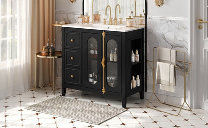 36-inch Bathroom Vanity with 2 Soft Close Doors, Solid Wood Frame Modern Bathroom Storage Cabinet with 3 Drawers