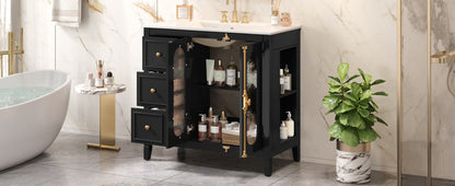36-inch Bathroom Vanity with 2 Soft Close Doors, Solid Wood Frame Modern Bathroom Storage Cabinet with 3 Drawers