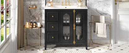 36-inch Bathroom Vanity with 2 Soft Close Doors, Solid Wood Frame Modern Bathroom Storage Cabinet with 3 Drawers