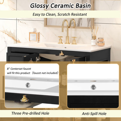 36-inch Bathroom Vanity with 2 Soft Close Doors, Solid Wood Frame Modern Bathroom Storage Cabinet with 3 Drawers