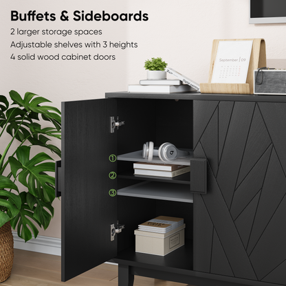 Modern Style Buffet Cabinet, Storage Side Cabinet Buffet Cabinet, Medieval Modern Multifunctional Decorative Cabinet Suitable For Living Room, Dining Room, Entrance, Corridor, Kitchen, Black