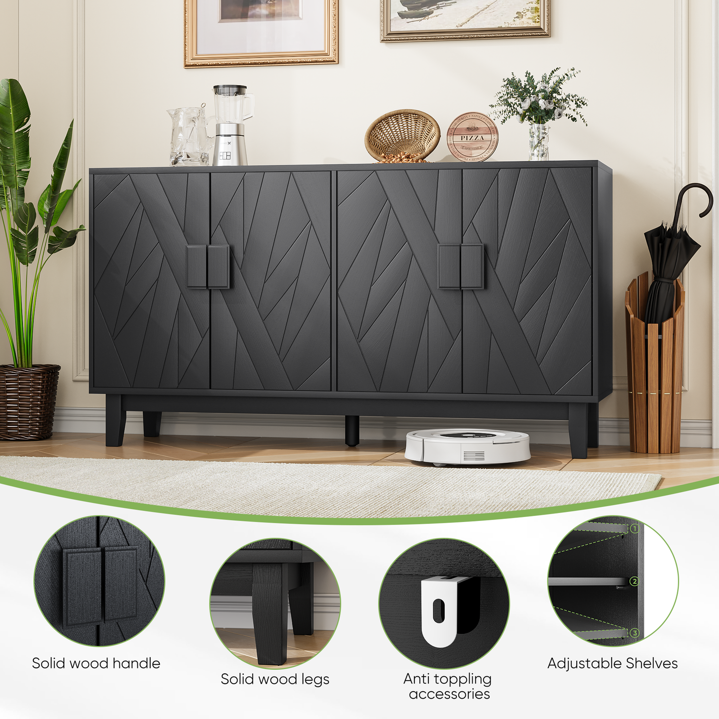 Modern Style Buffet Cabinet, Storage Side Cabinet Buffet Cabinet, Medieval Modern Multifunctional Decorative Cabinet Suitable For Living Room, Dining Room, Entrance, Corridor, Kitchen, Black