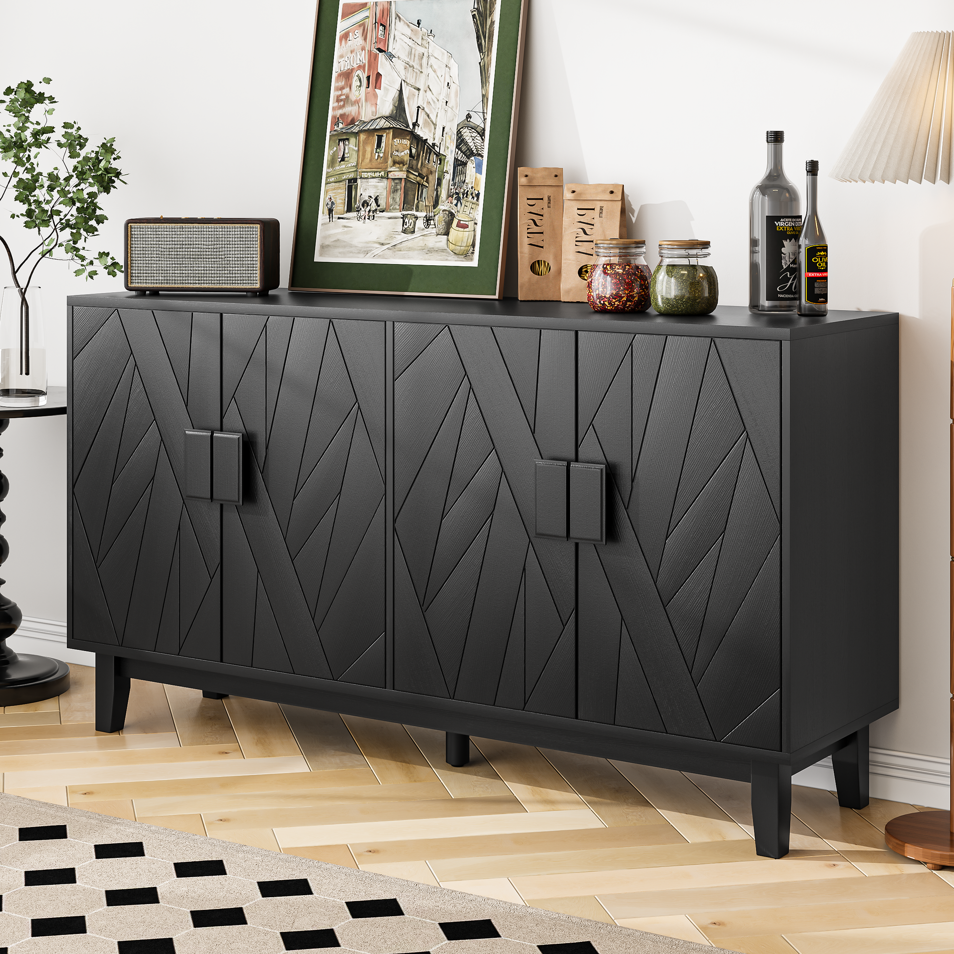 Modern Style Buffet Cabinet, Storage Side Cabinet Buffet Cabinet, Medieval Modern Multifunctional Decorative Cabinet Suitable For Living Room, Dining Room, Entrance, Corridor, Kitchen, Black