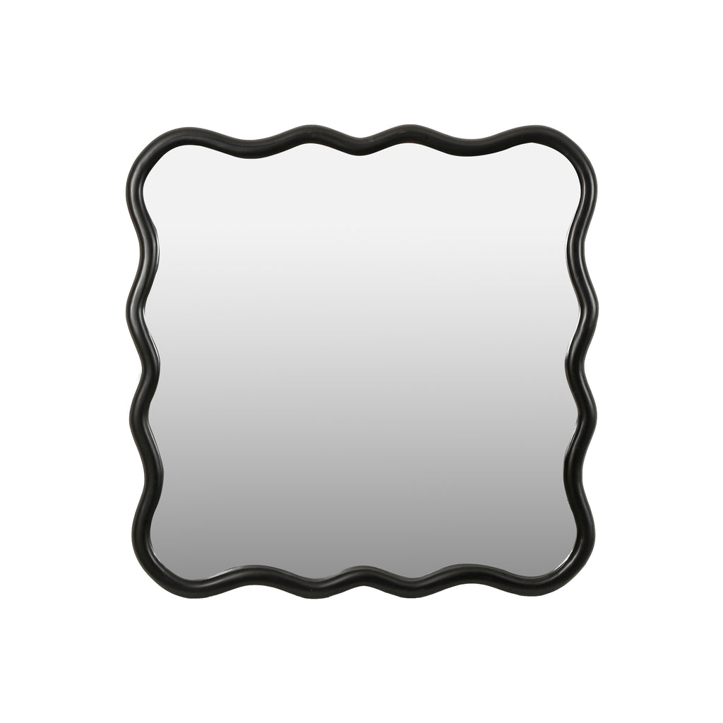 Solid Wood Wavy Square Mirror-Black 36" x 36" Modern Mirror Wall Decor for Bathroom, Bedroom, Living Room, Dining Room, Cloakroom, Entryway