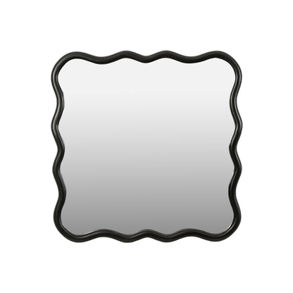 Solid Wood Wavy Square Mirror-Black 36" x 36" Modern Mirror Wall Decor for Bathroom, Bedroom, Living Room, Dining Room, Cloakroom, Entryway