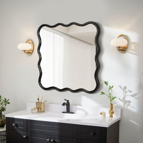 Black Solid Wood Modern Square Mirror 36x36 Inches.