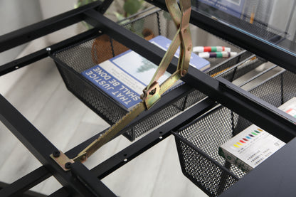 Hand crank adjustable tempered glass drafting drawing and printing table with chair and storage space for living room, study, bedroom