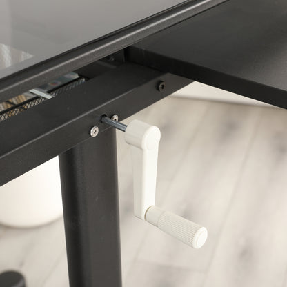 Hand crank adjustable tempered glass drafting drawing and printing table with chair and storage space for living room, study, bedroom