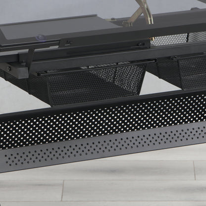 Hand crank adjustable tempered glass drafting drawing and printing table with chair and storage space for living room, study, bedroom