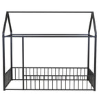 Twin Size Metal Bed House Bed Frame with Fence, for Kids, Teens, Girls, Boys, Black