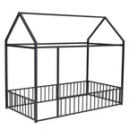 Twin Size Metal Bed House Bed Frame with Fence, for Kids, Teens, Girls, Boys, Black