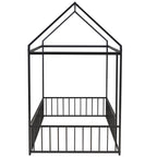 Twin Size Metal Bed House Bed Frame with Fence, for Kids, Teens, Girls, Boys, Black