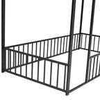 Twin Size Metal Bed House Bed Frame with Fence, for Kids, Teens, Girls, Boys, Black