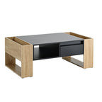ON-TREND High Glossy Coffee Table with 2 Drawers, Practical Two Tone Center Table with Hidden Compartments, Rectangle Cocktail Table with Open Storage Shelf for Living Room, Bedroom, Black, 41.3*23.6