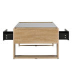 ON-TREND High Glossy Coffee Table with 2 Drawers, Practical Two Tone Center Table with Hidden Compartments, Rectangle Cocktail Table with Open Storage Shelf for Living Room, Bedroom, Black, 41.3*23.6