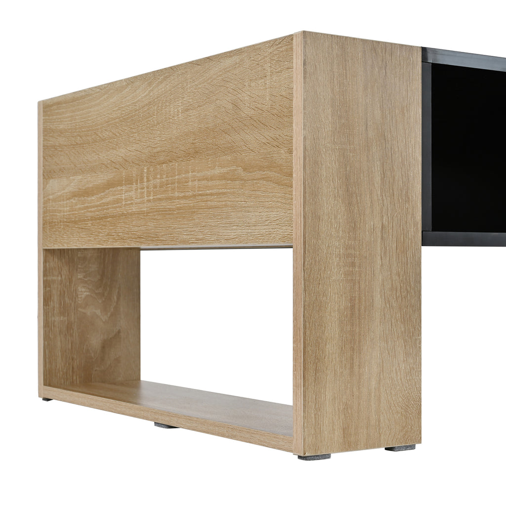 ON-TREND High Glossy Coffee Table with 2 Drawers, Practical Two Tone Center Table with Hidden Compartments, Rectangle Cocktail Table with Open Storage Shelf for Living Room, Bedroom, Black, 41.3*23.6