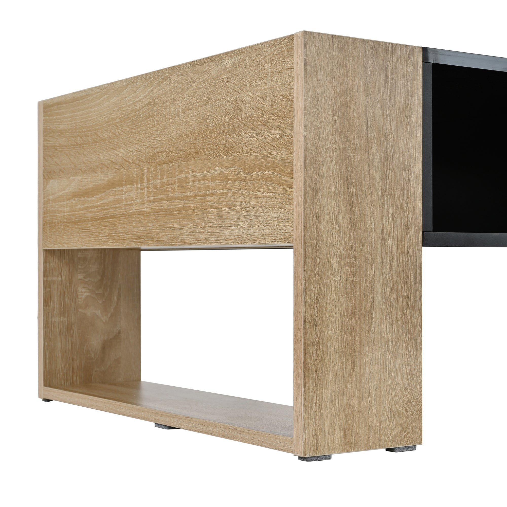 ON-TREND High Glossy Coffee Table with 2 Drawers, Practical Two Tone Center Table with Hidden Compartments, Rectangle Cocktail Table with Open Storage Shelf for Living Room, Bedroom, Black, 41.3*23.6