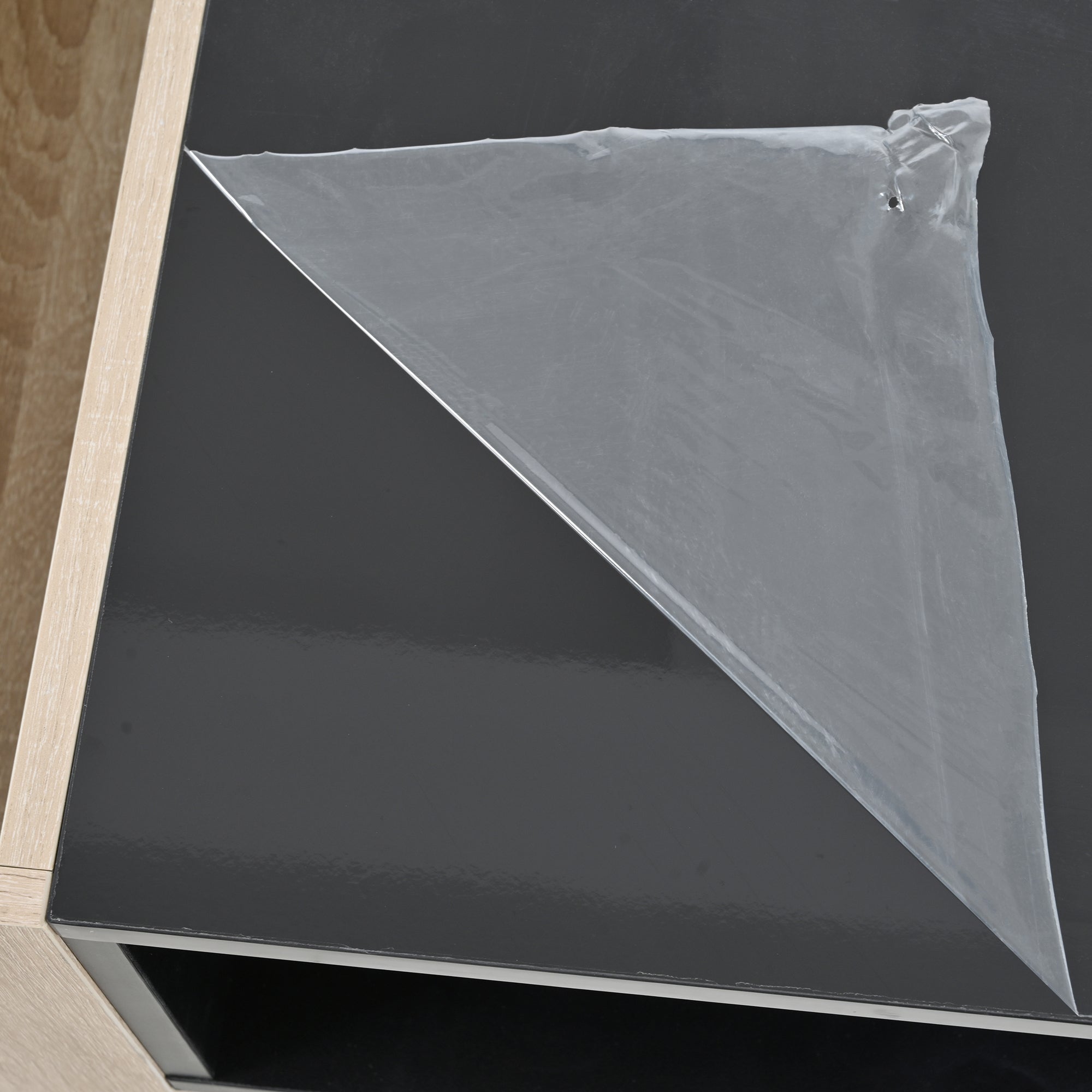 ON-TREND High Glossy Coffee Table with 2 Drawers, Practical Two Tone Center Table with Hidden Compartments, Rectangle Cocktail Table with Open Storage Shelf for Living Room, Bedroom, Black, 41.3*23.6