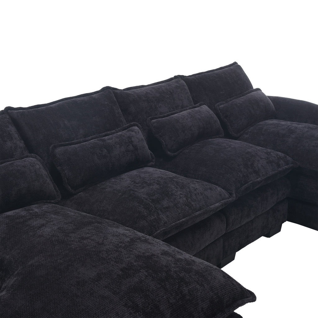 UNITED WE WIN Chenille, high quality sponge filling, solid wood frame, oversized four-seater, U-shaped combination sofa