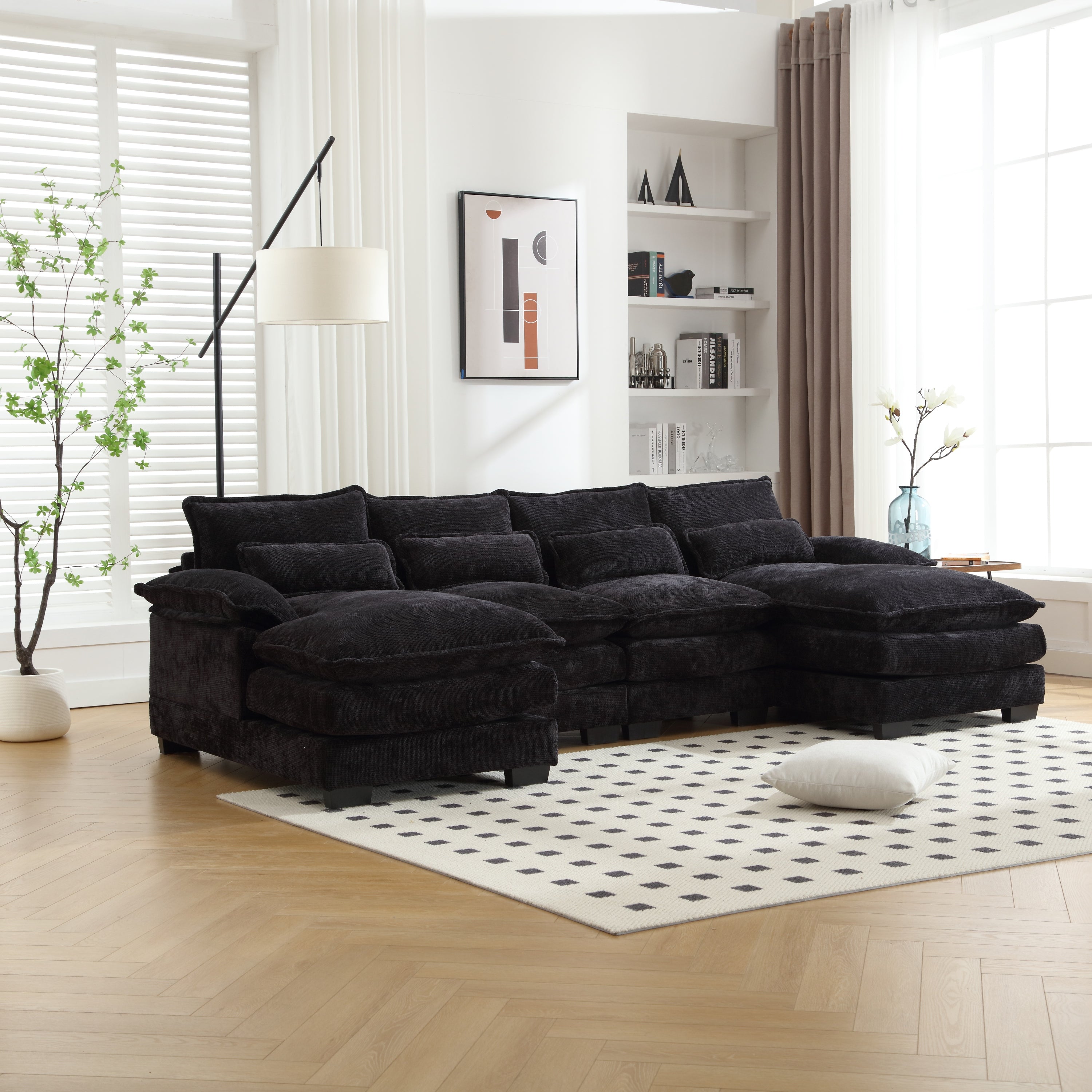 UNITED WE WIN Chenille, high quality sponge filling, solid wood frame, oversized four-seater, U-shaped combination sofa